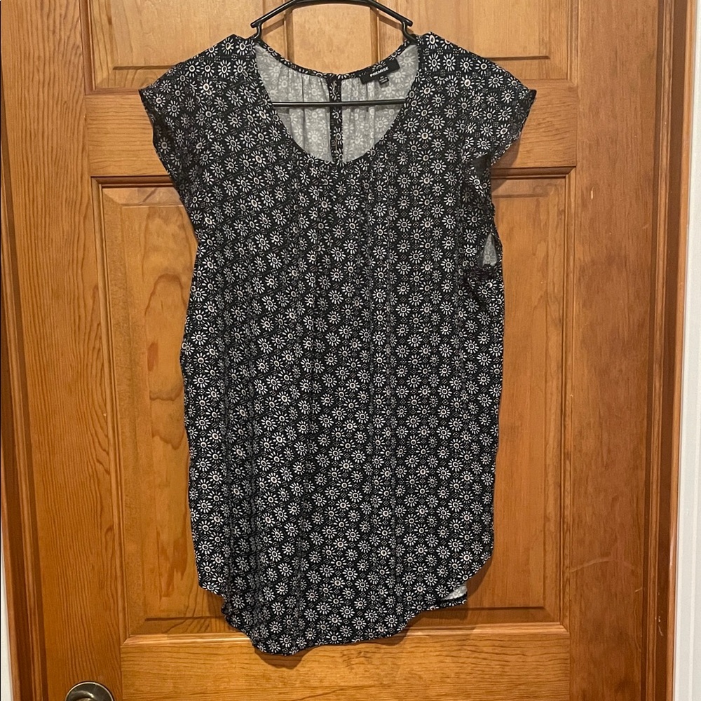 Premise Black with Blue Floral Pattern Blouse
